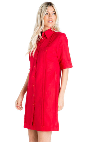 Mojito Women's Classic Guayabera Dress Linen Blend Short Sleeve Button Down