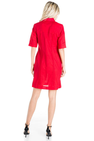 Mojito Women's Classic Guayabera Dress Linen Blend Short Sleeve Button Down