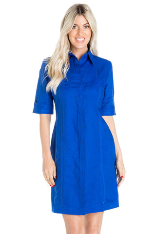 Mojito Women's Classic Guayabera Dress Linen Blend Short Sleeve Button Down