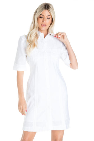 Mojito Women's Classic Guayabera Dress Linen Blend Short Sleeve Button Down