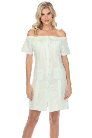 Mojito Women's Guayabera Dress Sexy Off Shoulder Linen Blend Button Down