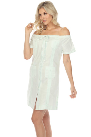 Mojito Women's Guayabera Dress Sexy Off Shoulder Linen Blend Button Down
