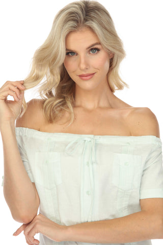 Mojito Women's Guayabera Dress Sexy Off Shoulder Linen Blend Button Down