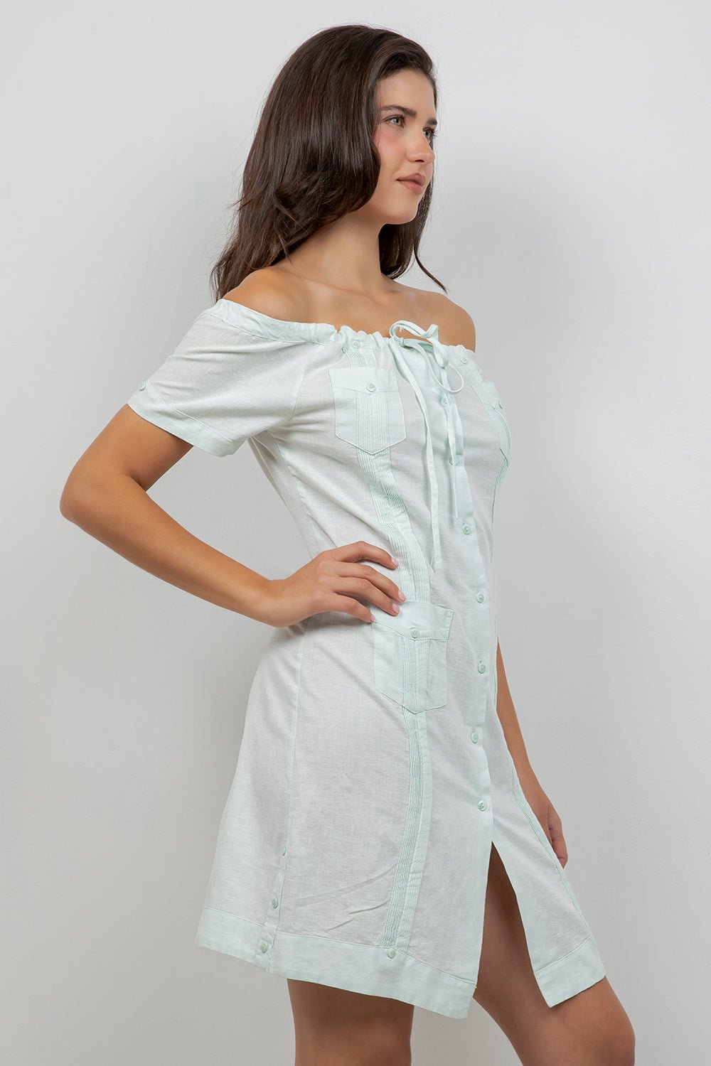 Women's Off-Shoulder Guayabera Dress