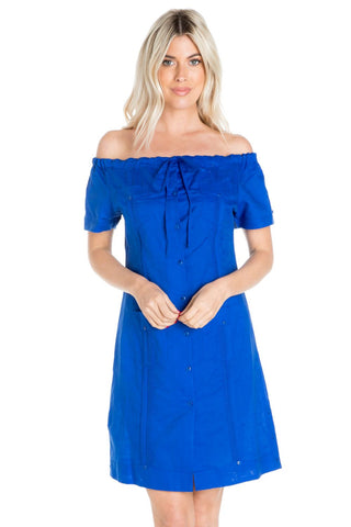 Mojito Women's Guayabera Dress Sexy Off Shoulder Linen Blend Button Down