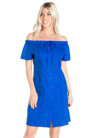 Mojito Women's Guayabera Dress Sexy Off Shoulder Linen Blend Button Down