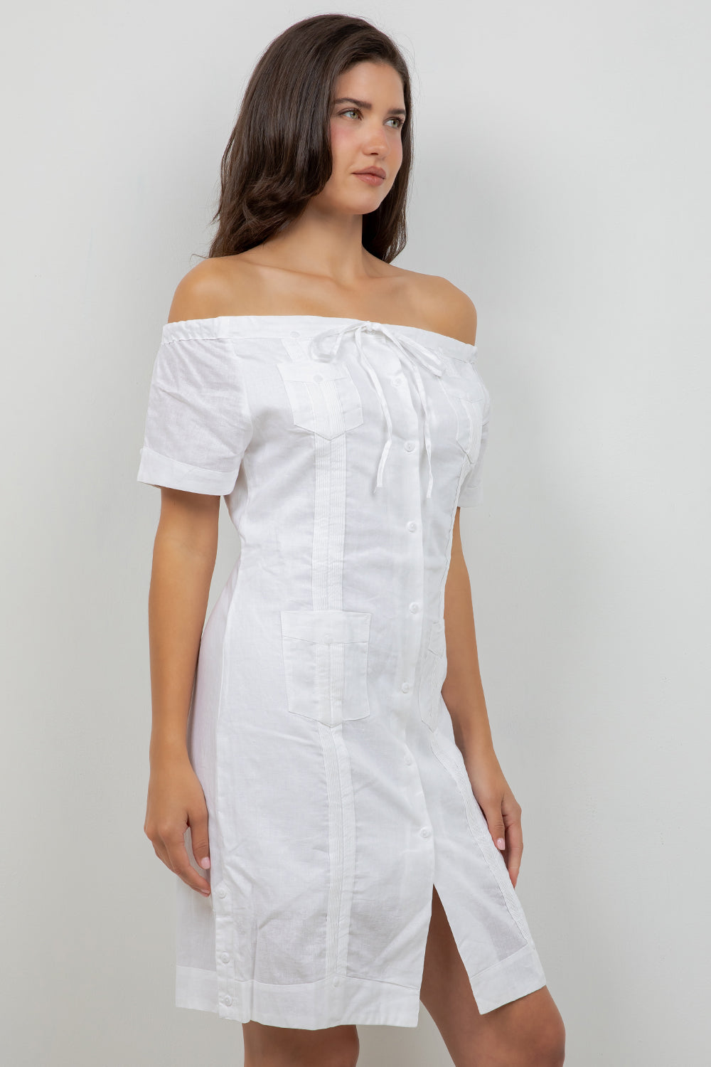 Women's Off-Shoulder Guayabera Dress