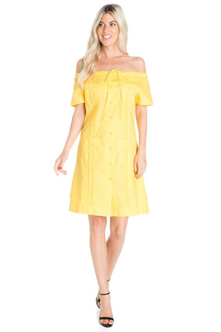 Mojito Women's Guayabera Dress Sexy Off Shoulder Linen Blend Button Down