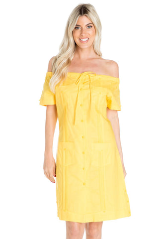 Mojito Women's Guayabera Dress Sexy Off Shoulder Linen Blend Button Down