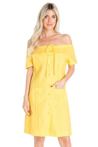 Mojito Women's Guayabera Dress Sexy Off Shoulder Linen Blend Button Down