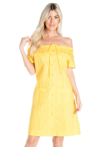 Mojito Women's Guayabera Dress Sexy Off Shoulder Linen Blend Button Down