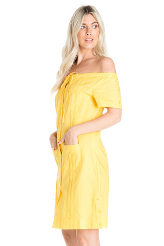 Mojito Women's Guayabera Dress Sexy Off Shoulder Linen Blend Button Down