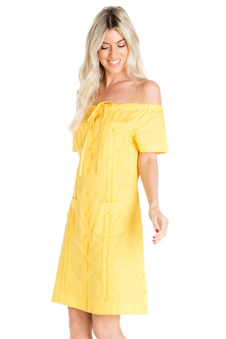 Mojito Women's Guayabera Dress Sexy Off Shoulder Linen Blend Button Down