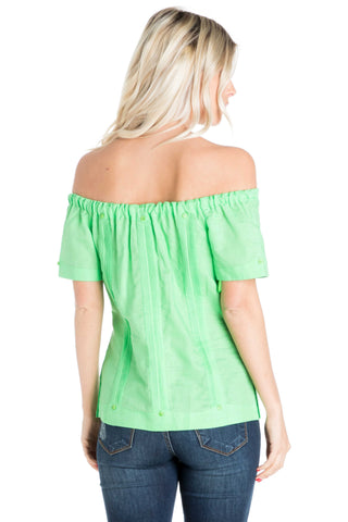 Mojito Women's Off-Shoulder Guayabera Top – Linen Blend Button Down