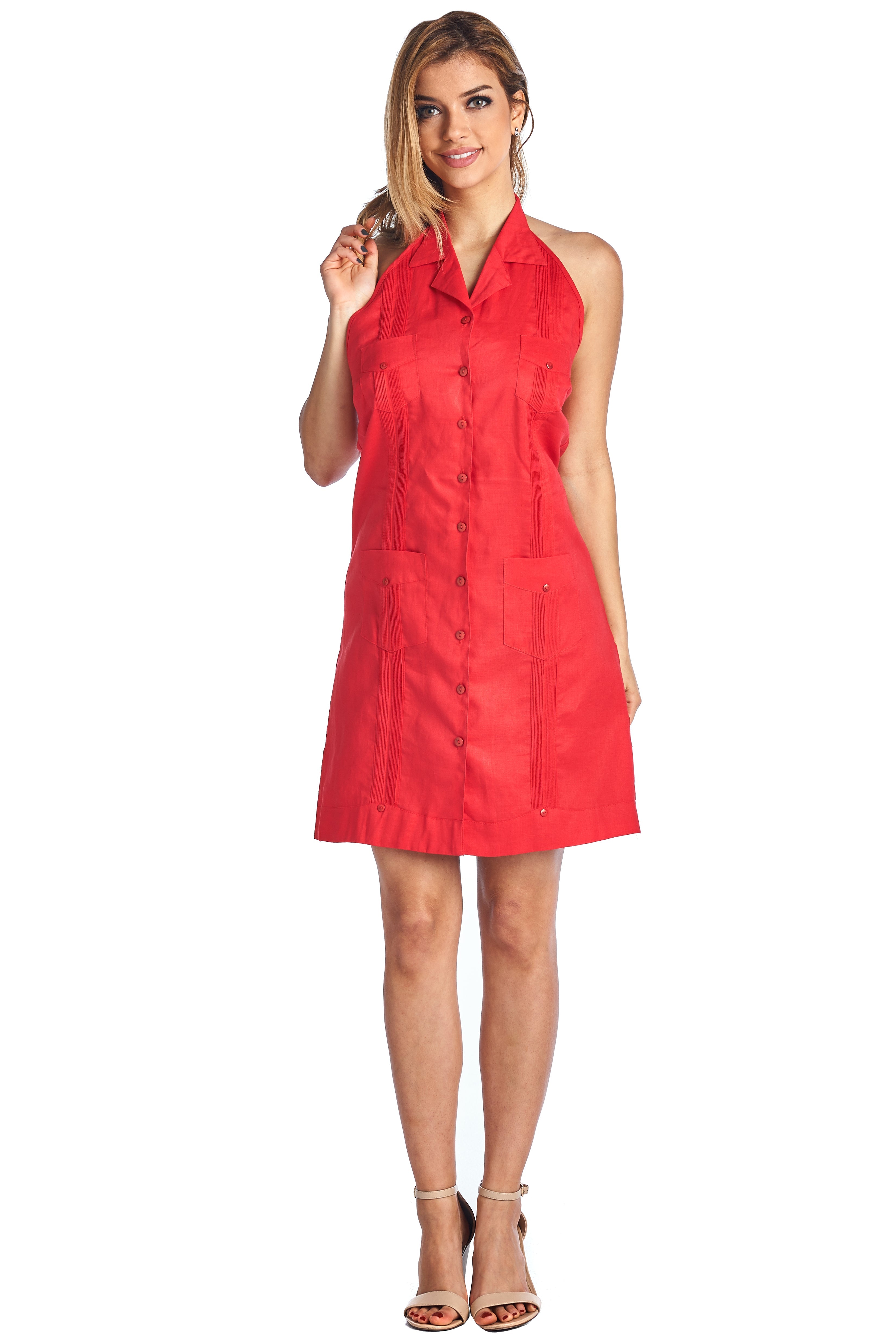 Mojito Women's Guayabera Halter Dress Classic Linen Blend Button Down naturalcollectioncorp.com Mojito Women's Guayabera Halter Dress Classic Linen Blend Button Down naturalcollectioncorp.com