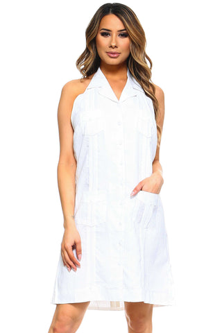 Women's Guayabera Halter Dress Classic Linen Blend Button Down