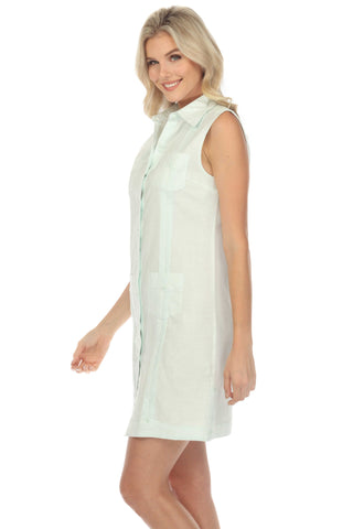 Mojito Women's Guayabera Dress Classic Linen Blend Sleeveless Button Down