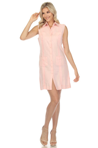 Mojito Women's Guayabera Dress Classic Linen Blend Sleeveless Button Down