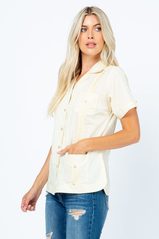 Mojito Women's Cotton Blend Short Sleeve Guayabera 4-Pocket Design