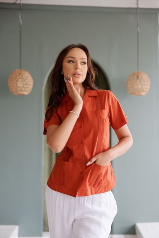 Mojito Women's Cotton Blend Short Sleeve Guayabera 4-Pocket Design