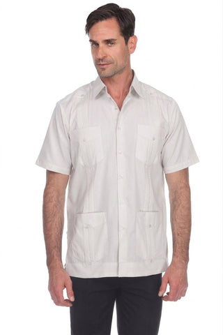 Men's Classic Four-Pocket Guayabera Shirt Poly Cotton Blend Short Sleeve
