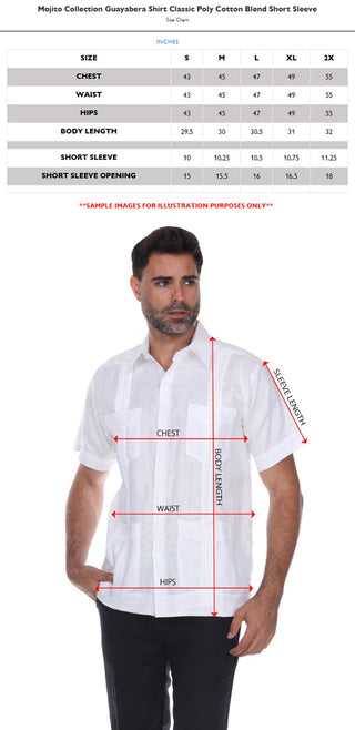 Mojito Men's Classic Four-Pocket Guayabera Shirt Poly Cotton Blend Short Sleeve
