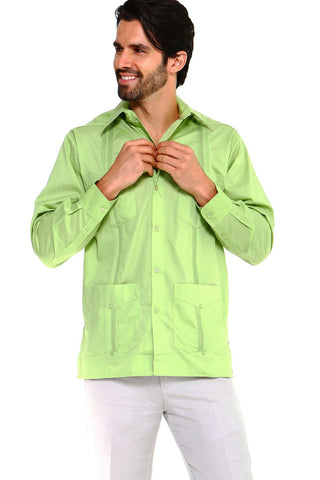 Mojito Men's Guayabera Shirt Classic Poly Cotton Blend Long Sleeve