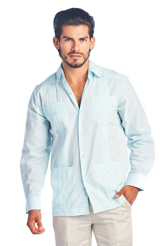 Mojito Men's 100% Linen Four-Pocket Long Sleeve Guayabera Shirt