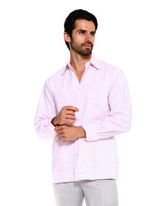 Mojito Men's 100% Linen Four-Pocket Long Sleeve Guayabera Shirt