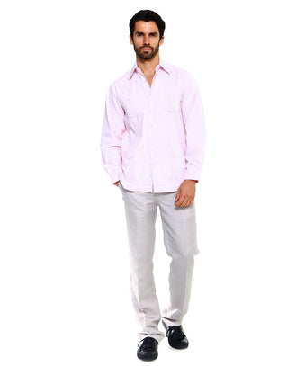 Mojito Men's 100% Linen Four-Pocket Long Sleeve Guayabera Shirt