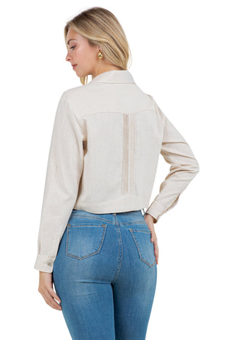 Mojito Women's Stylish Cropped Guayabera Shirt with Embroidery