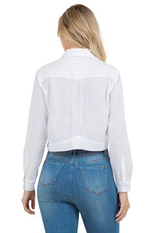 Mojito Women's Stylish Cropped Guayabera Shirt with Embroidery