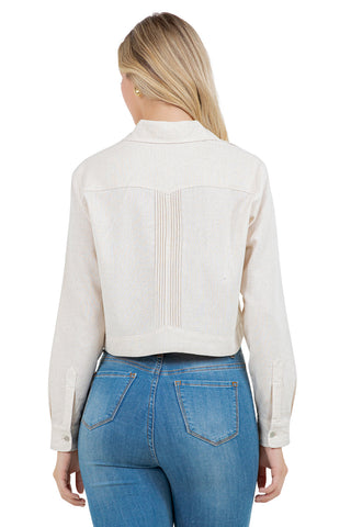 Mojito Women's Stylish Cropped Guayabera Shirt with Cutout Trim