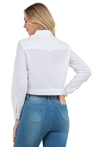 Mojito Women's Stylish Cropped Guayabera Shirt with Embroidery