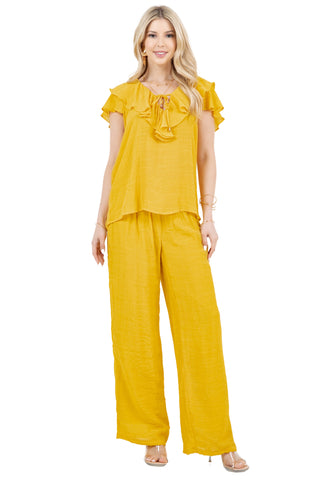 Mojito Women's Casual Resort Wear Boho Ruffled Tie- Front Blouse