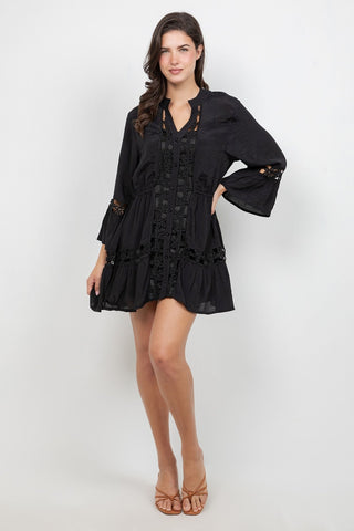 Ladies Boho Lace Trim Blouse with Tank 3/4 Dress Set