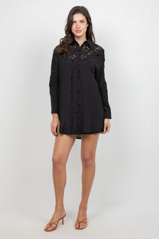 Ladies Boho Lace Embroidered Tunic Shirt Dress Set