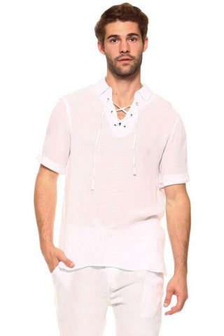 Mojito Men's Beach Traditional Lace Up Shirt Short Sleeve