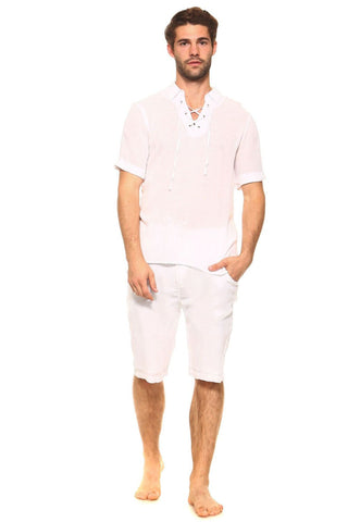 Mojito Men's Beach Traditional Lace Up Shirt Short Sleeve