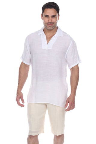 Mojito Men's V-Neck Beachwear Shirt with Subtle Floral Embroidery