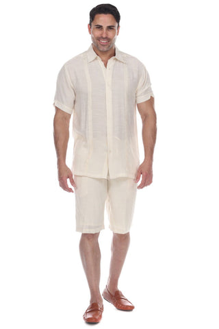 Men's Button Down Beachwear Short Sleeve Shirt with Pleating Design