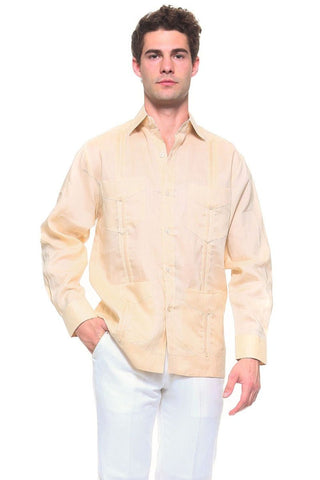 Men's 100% Irish Linen Classic Guayabera Shirt Long Sleeve
