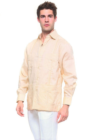 Men's 100% Irish Linen Classic Guayabera Shirt Long Sleeve