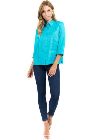 Mojito Women's Premium Linen Guayabera Shirt – 3/4 Sleeve Traditional 4-Pocket Style