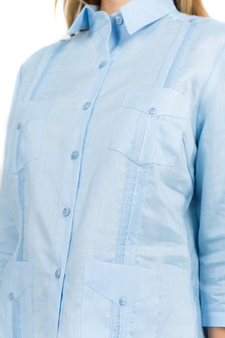 Mojito Women's Premium Linen Guayabera Shirt – 3/4 Sleeve Traditional 4-Pocket Style
