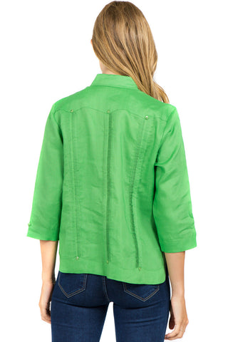 Mojito Women's Premium Linen Guayabera Shirt – 3/4 Sleeve Traditional 4-Pocket Style