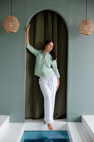 Mojito Women's Premium Linen Guayabera Shirt – 3/4 Sleeve Traditional 4-Pocket Style