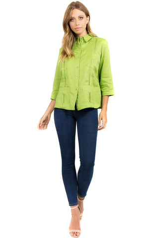 Mojito Women's Premium Linen Guayabera Shirt – 3/4 Sleeve Traditional 4-Pocket Style