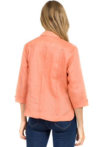 Mojito Women's Premium Linen Guayabera Shirt – 3/4 Sleeve Traditional 4-Pocket Style