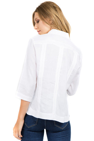 Mojito Women's Premium Linen Guayabera Shirt – 3/4 Sleeve Traditional 4-Pocket Style